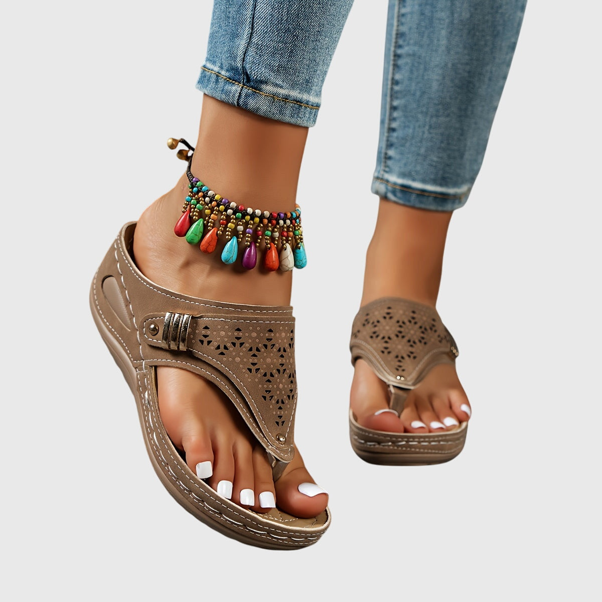 Bordeaux red Livia™ comfortable sandals by THE WHITMORE FAMILY with cushioned straps and supportive sole.