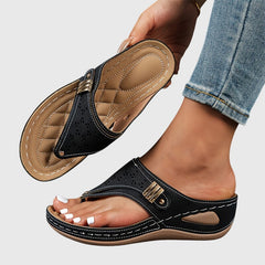 Bordeaux red Livia™ comfortable sandals by THE WHITMORE FAMILY with cushioned straps and a supportive sole.