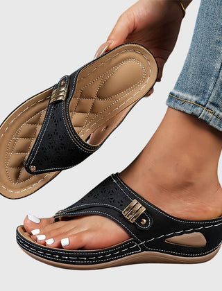 Bordeaux red Livia™ comfortable sandals by THE WHITMORE FAMILY with cushioned straps and a supportive sole.