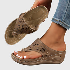 Bordeaux red Livia™ comfortable sandals by THE WHITMORE FAMILY with cushioned straps and slip-on design.