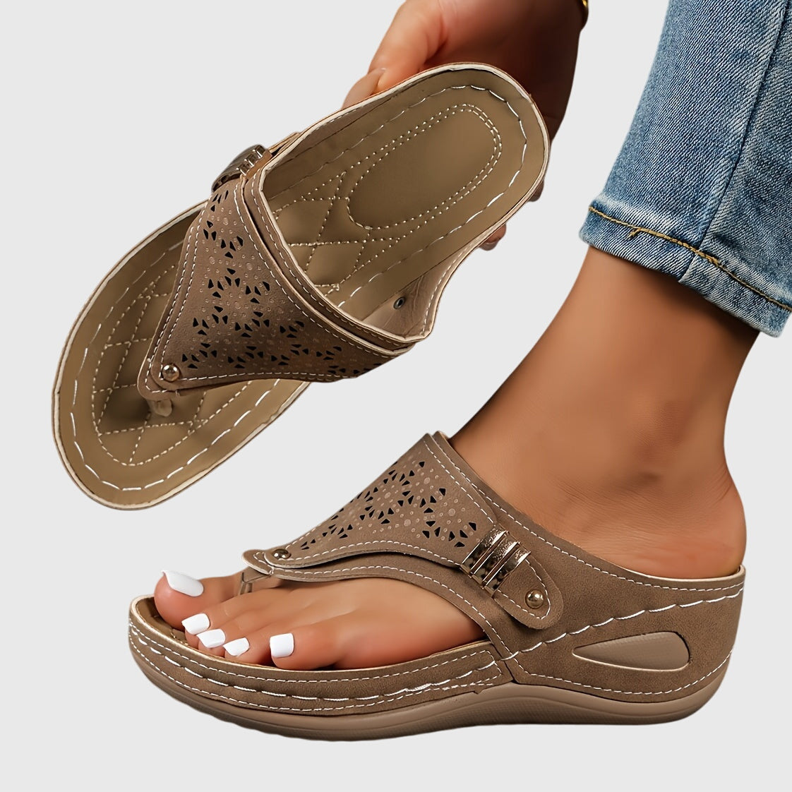 Bordeaux red Livia™ comfortable sandals by THE WHITMORE FAMILY with cushioned straps and slip-on design.