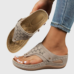 Bordeaux red Livia™ comfortable sandals by THE WHITMORE FAMILY featuring cushioned straps and durable sole.