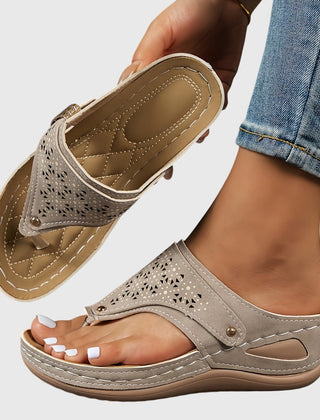 Bordeaux red Livia™ comfortable sandals by THE WHITMORE FAMILY featuring cushioned straps and durable sole.