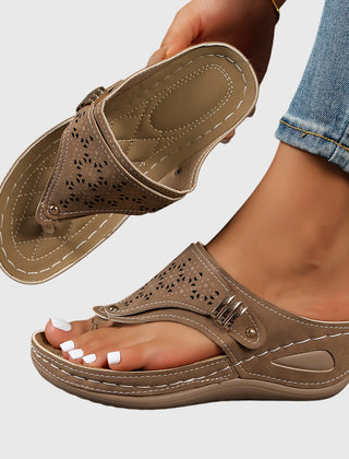 Bordeaux red Livia™ comfortable sandals by THE WHITMORE FAMILY, featuring cushioned straps and a supportive sole.