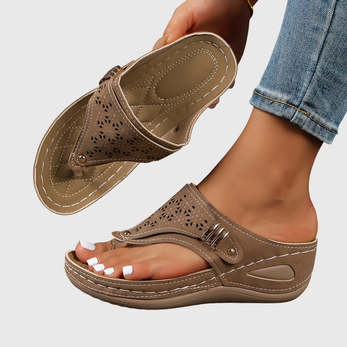 Bordeaux red Livia™ comfortable sandals by THE WHITMORE FAMILY, featuring cushioned straps and a supportive sole.