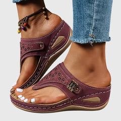 Bordeaux red Livia™ comfortable sandals by THE WHITMORE FAMILY featuring soft straps and cushioned soles.