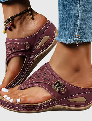 Bordeaux red Livia™ comfortable sandals by THE WHITMORE FAMILY featuring soft straps and cushioned soles.