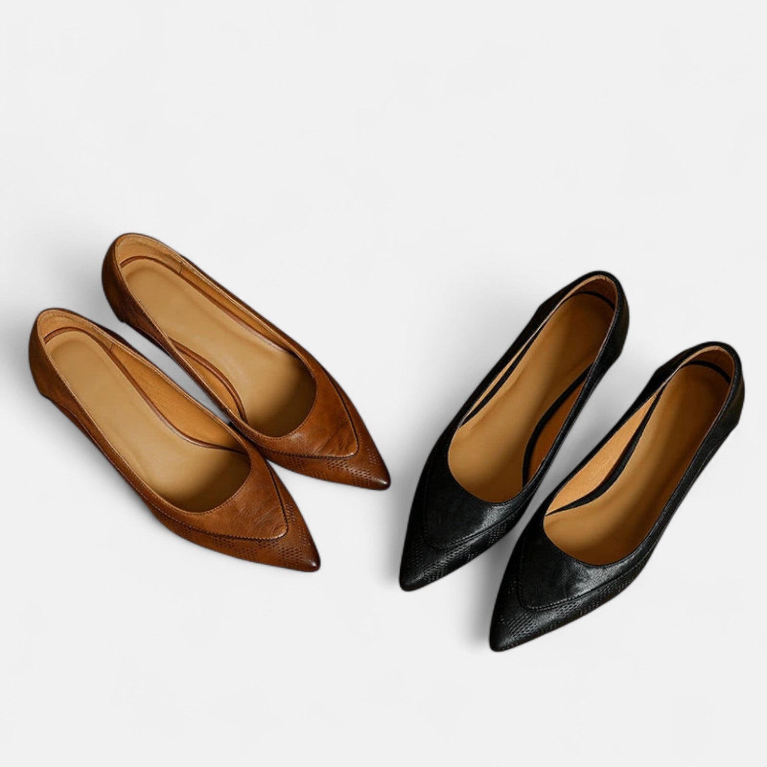Brown leather Amara heels by THE WHITMORE FAMILY featuring a sleek strap design and pointed toes.