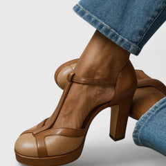 Brown Nadia sophisticated heels by THE WHITMORE FAMILY, stylish women's footwear with a sleek pointed toe design.