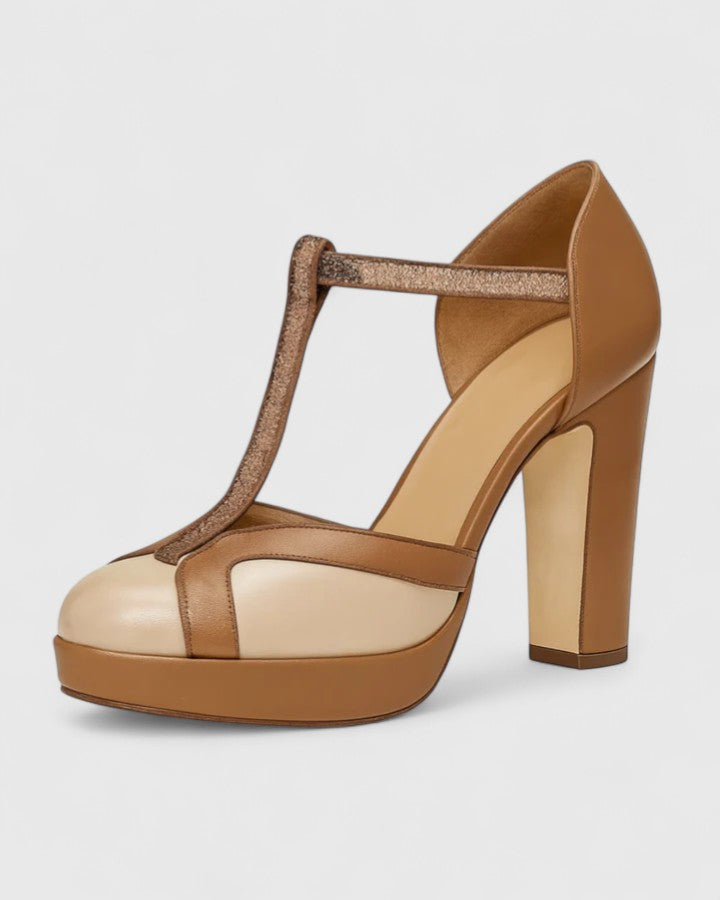 Brown Seliora sophisticated heels by THE WHITMORE FAMILY with sleek design and pointed toes.