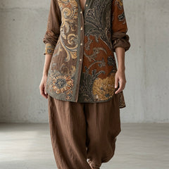 Brown Natalie Vintage Set by THE WHITMORE FAMILY, featuring a stylish coordinated clothing ensemble for women.
