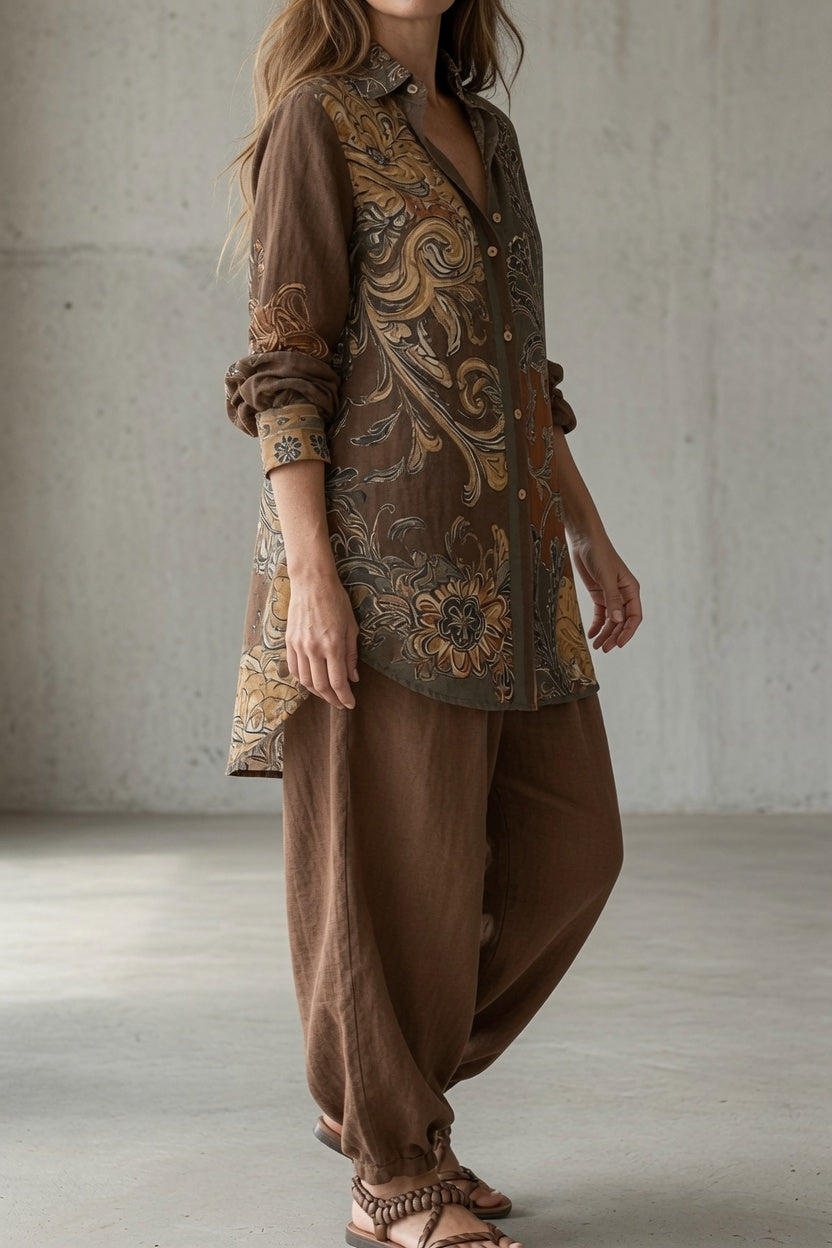 Brown Natalie Vintage Set™ by THE WHITMORE FAMILY, featuring a cozy, stylish clothing ensemble with vintage-inspired details.