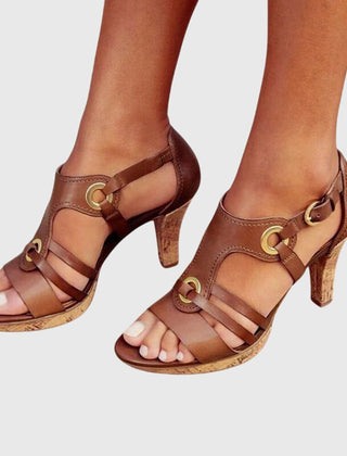 Brown Carla orthopaedic heels by THE WHITMORE FAMILY, featuring supportive design and stylish heel shape for comfortable wear.
