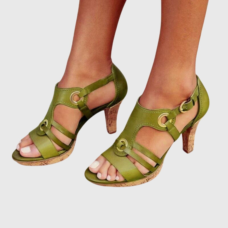 Brown Carla orthopaedic heels by THE WHITMORE FAMILY featuring supportive design and stylish silhouette.