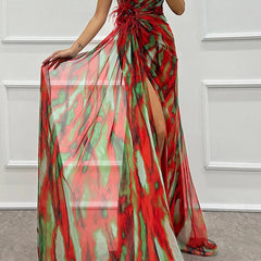 Sandra vibrant draped dress for wedding guest, blue, elegant style by THE WHITMORE FAMILY, perfect for special occasions.
