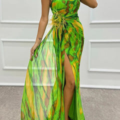 Blue Sandra vibrant draped dress for wedding guest, stylish and elegant by THE WHITMORE FAMILY, perfect for formal occasions.