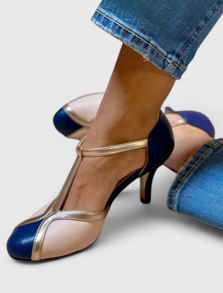 Caramel-colored Tazariah comfortable heels by THE WHITMORE FAMILY featuring sleek design and cushioned sole for everyday wear.