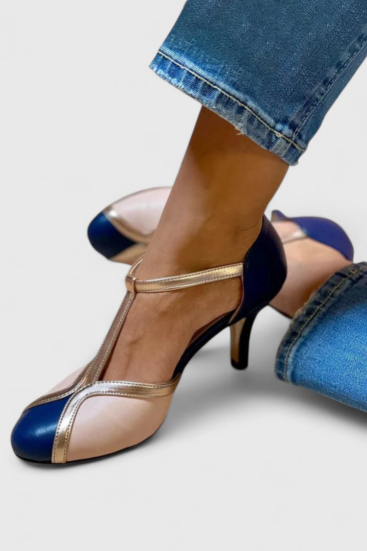 Caramel-colored Tazariah comfortable heels by THE WHITMORE FAMILY featuring sleek design and cushioned sole for everyday wear.
