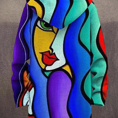 Allira luxurious artistic hooded cardigan by THE WHITMORE FAMILY featuring intricate patterns and a cozy fit.