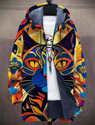 Luxurious Griffin Artful Hooded Cardigan by THE WHITMORE FAMILY, featuring a stylish, art-inspired design and cozy hood.