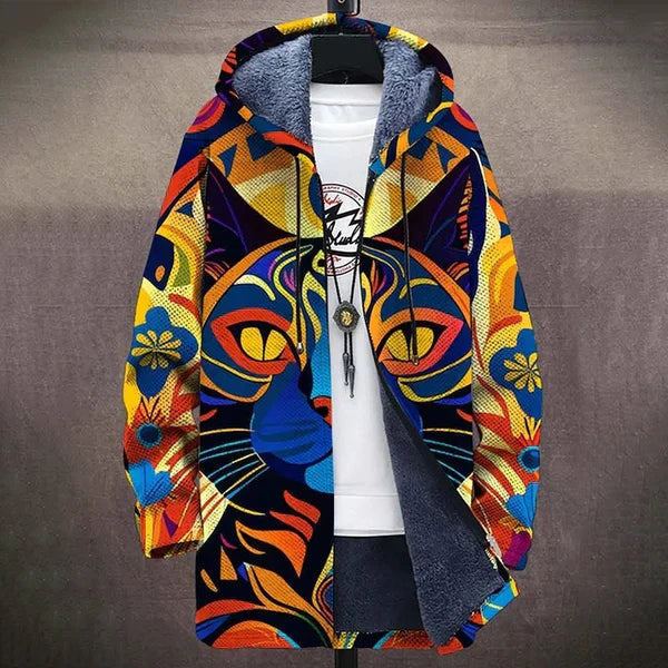 Luxurious Griffin Artful Hooded Cardigan by THE WHITMORE FAMILY, featuring a stylish, art-inspired design and cozy hood.
