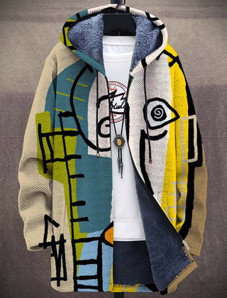 Luxurious artistic hooded cardigan by THE WHITMORE FAMILY featuring vibrant Bindi-inspired design and cozy knit fabric.
