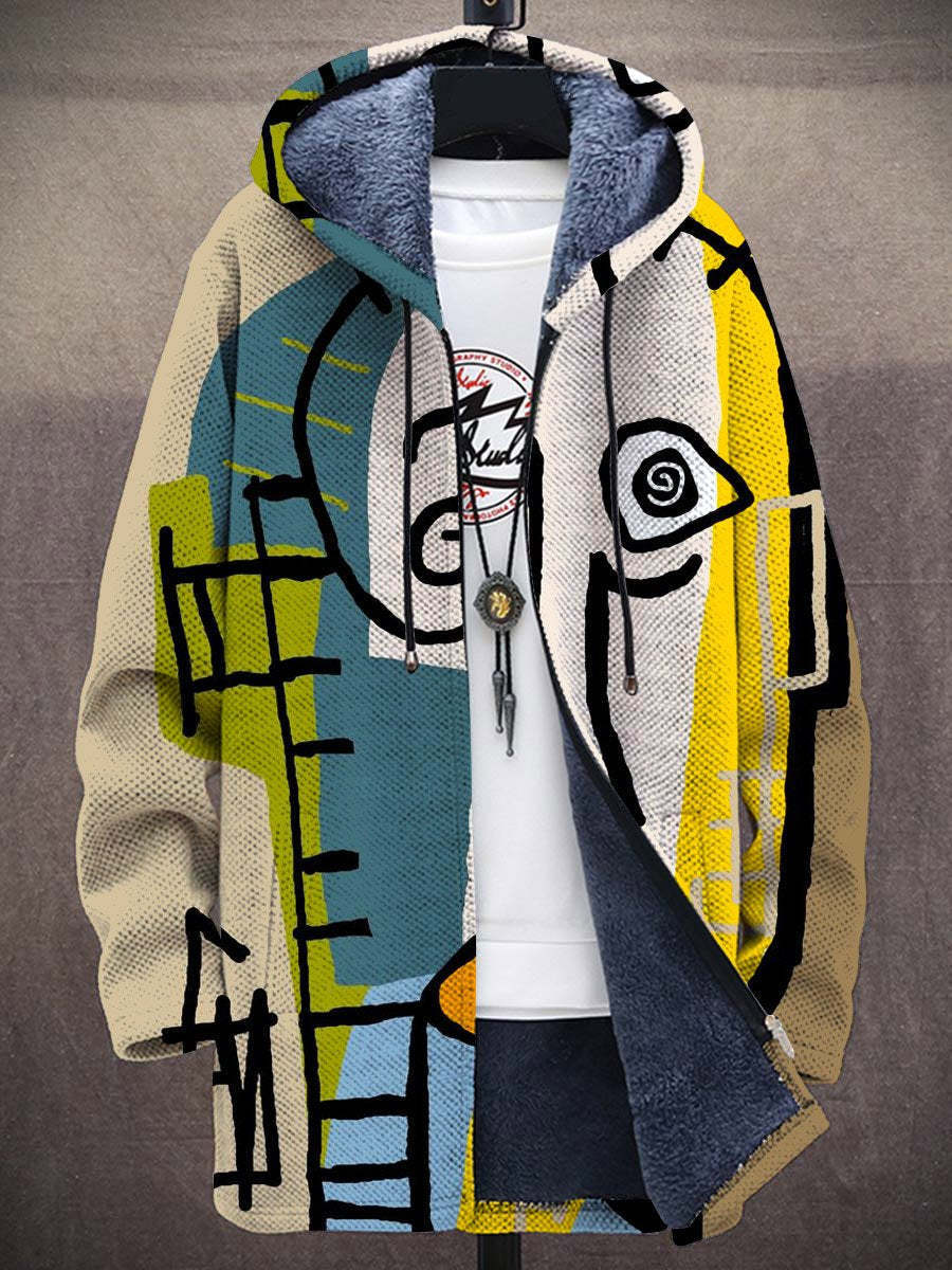 Luxurious artistic hooded cardigan by THE WHITMORE FAMILY featuring vibrant Bindi-inspired design and cozy knit fabric.