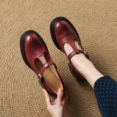 Red Barbara Chunky Pumps Mary Janes by THE WHITMORE FAMILY, featuring stylish design and comfortable chunky heel.