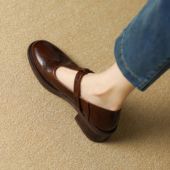 Beige Suzy Mary Janes by THE WHITMORE FAMILY, stylish kids' shoes with rounded toes and strap closure, size 5.