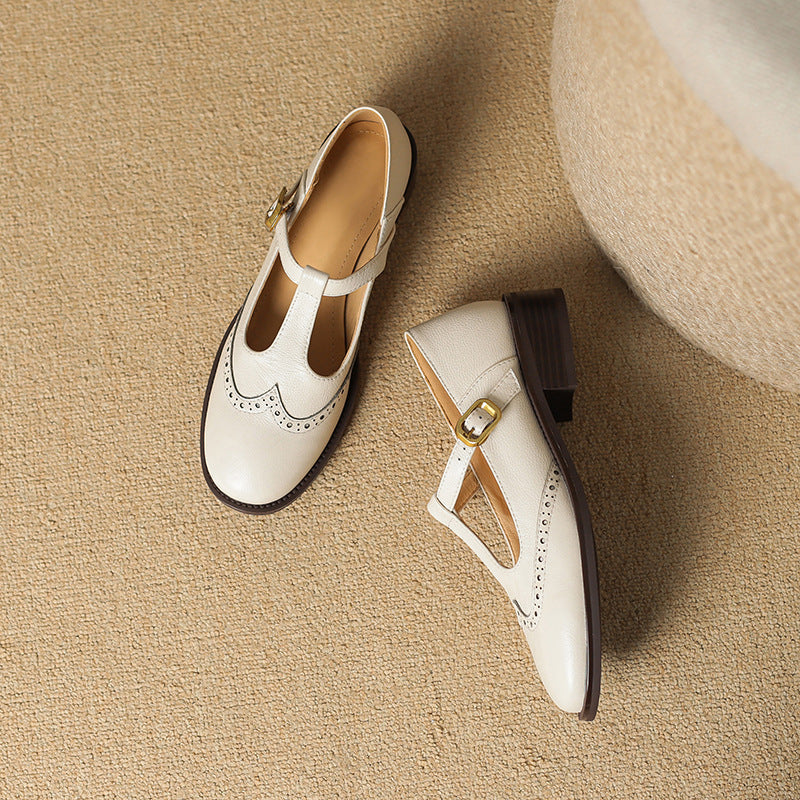Beige Suzy Mary Janes by THE WHITMORE FAMILY, stylish women's shoes with a classic design and comfortable fit.