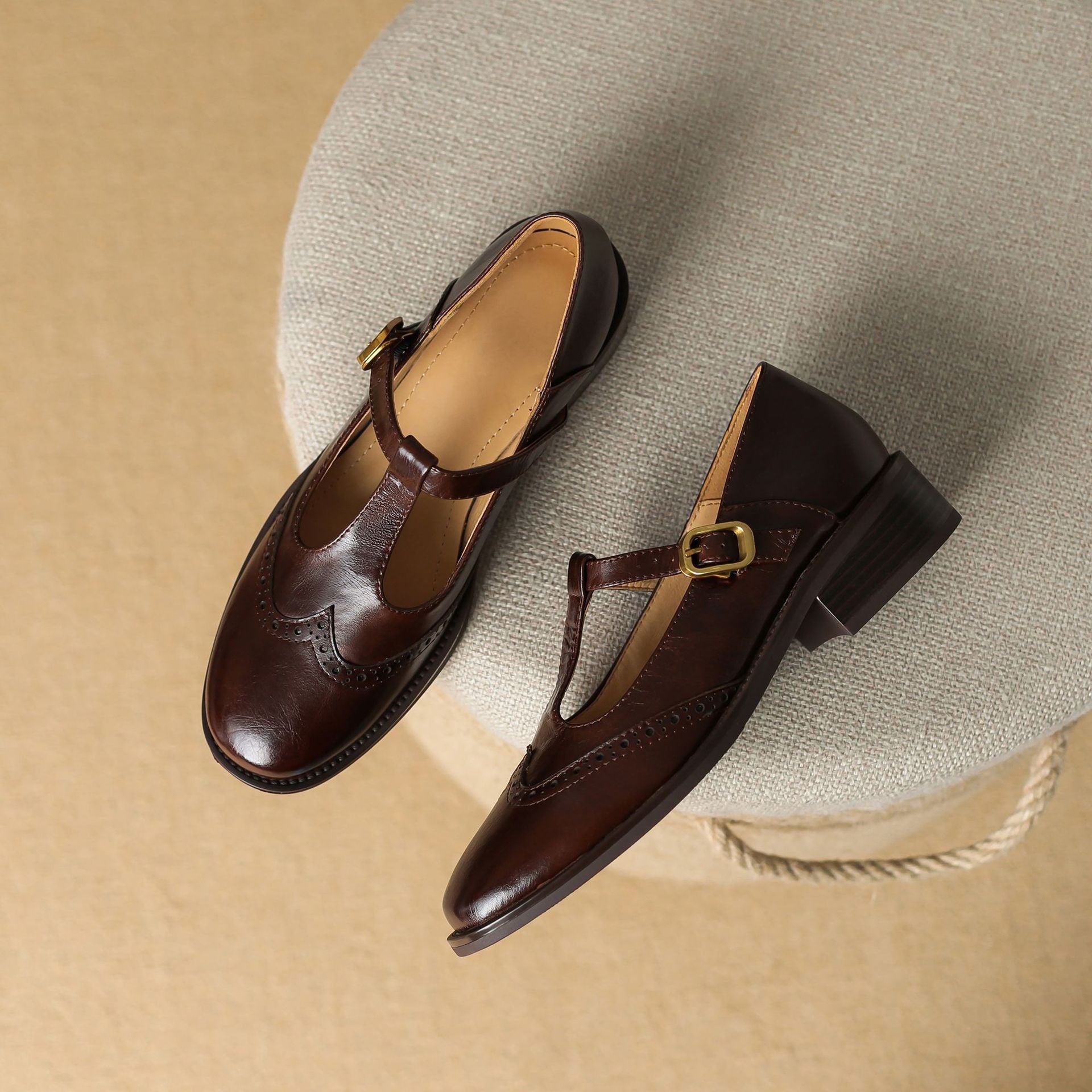 Beige Suzy Mary Janes by THE WHITMORE FAMILY, stylish women's shoes with classic design and comfortable fit.