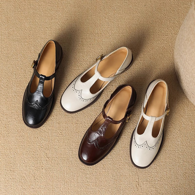 Beige Suzy Mary Janes by THE WHITMORE FAMILY, stylish shoes for women with classic design and comfortable fit.
