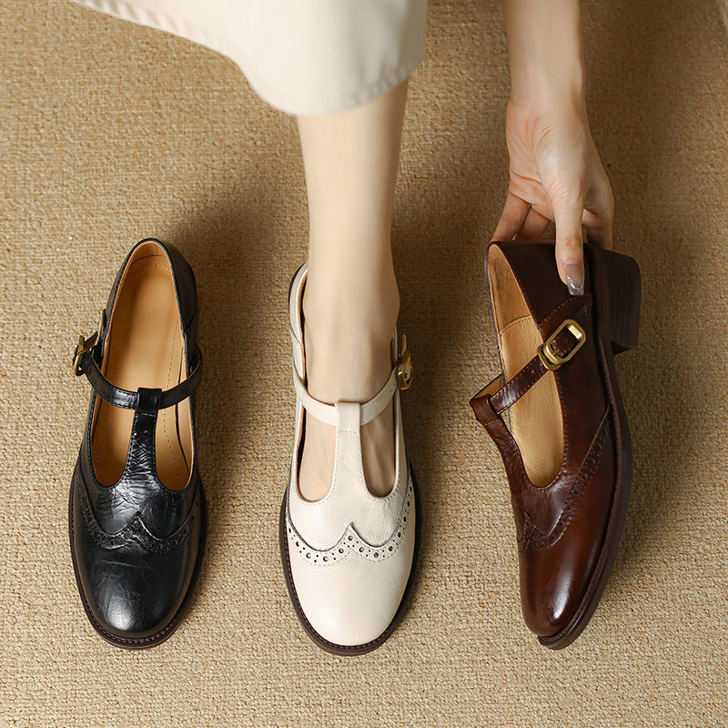 Beige Suzy Mary Janes by THE WHITMORE FAMILY, stylish women's shoes with classic Mary Jane design and comfortable fit.