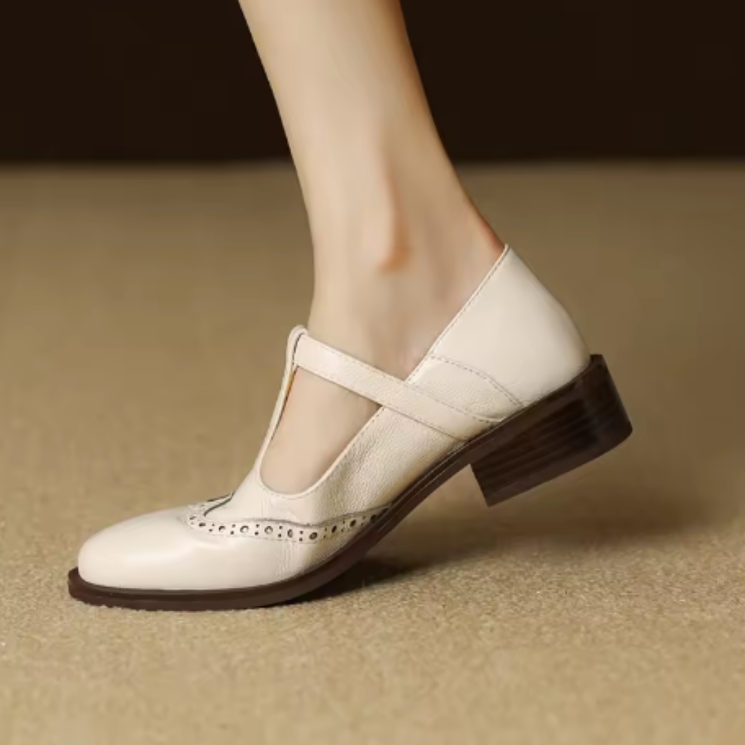 Beige Suzy Mary Janes by THE WHITMORE FAMILY, stylish women's shoes with classic design and comfortable fit.