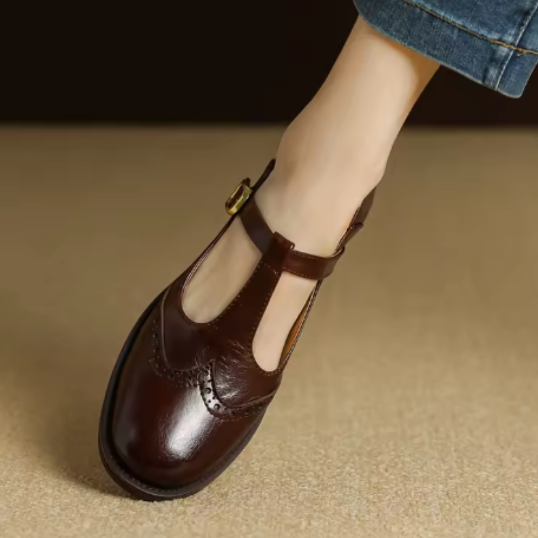 Beige Suzy Mary Janes by THE WHITMORE FAMILY, stylish slip-on shoes for women, featuring a classic design and comfortable fit.