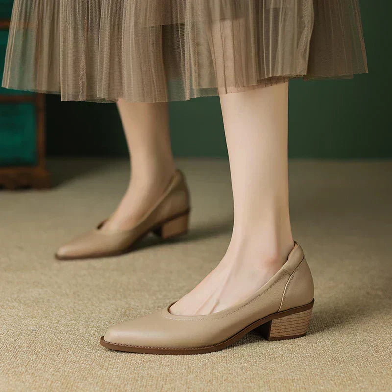 Apricot Heather Mid Heeled Mary Janes by THE WHITMORE FAMILY, stylish shoes with a classic Mary Jane design and mid-height heel.