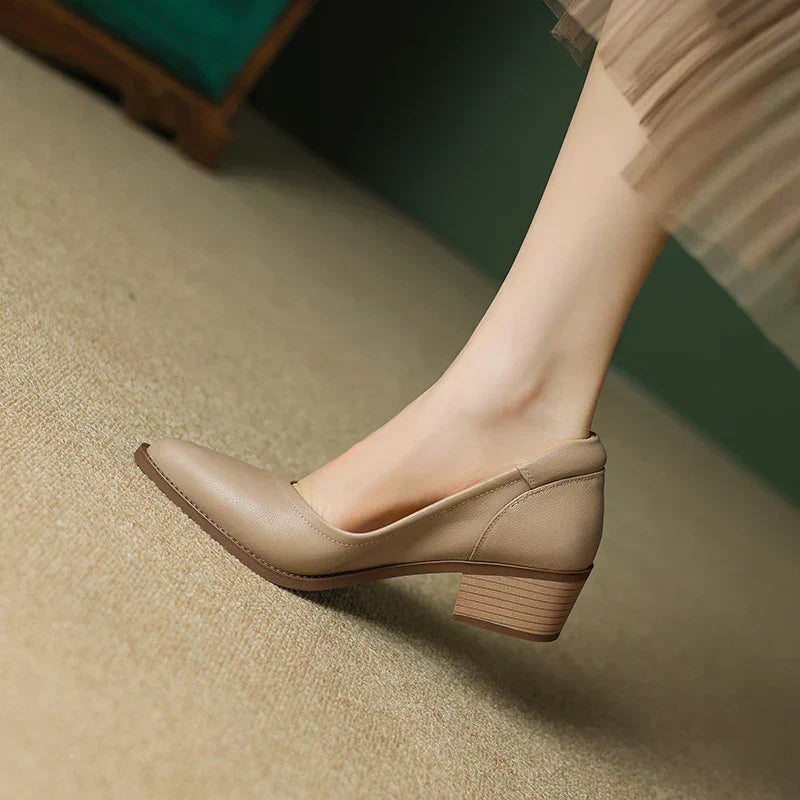 Apricot Heather mid-heeled Mary Janes by THE WHITMORE FAMILY featuring a classic strap and stylish design.