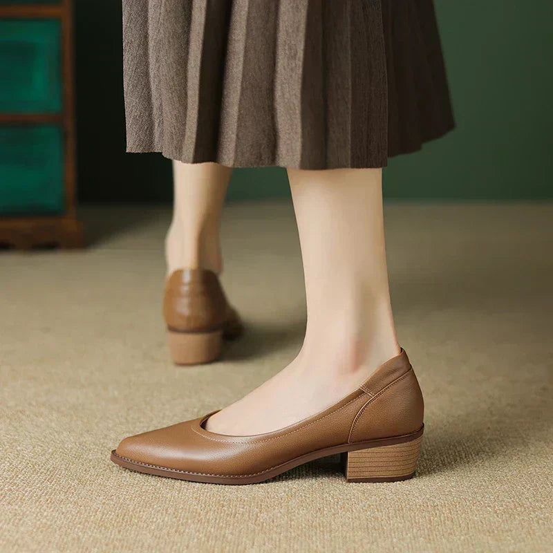 Apricot Heather mid-heeled Mary Janes by THE WHITMORE FAMILY, stylish shoes with a classic strap and low heel.