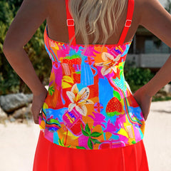 Eleanor™ Chic Floral Tankini Swimdress by THE WHITMORE FAMILY with coral floral pattern and tankini style for women.