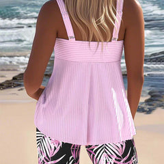 Bright cyan Daphne™ ribbed tankini shorts by THE WHITMORE FAMILY, featuring a comfortable high-waist style and textured fabric.
