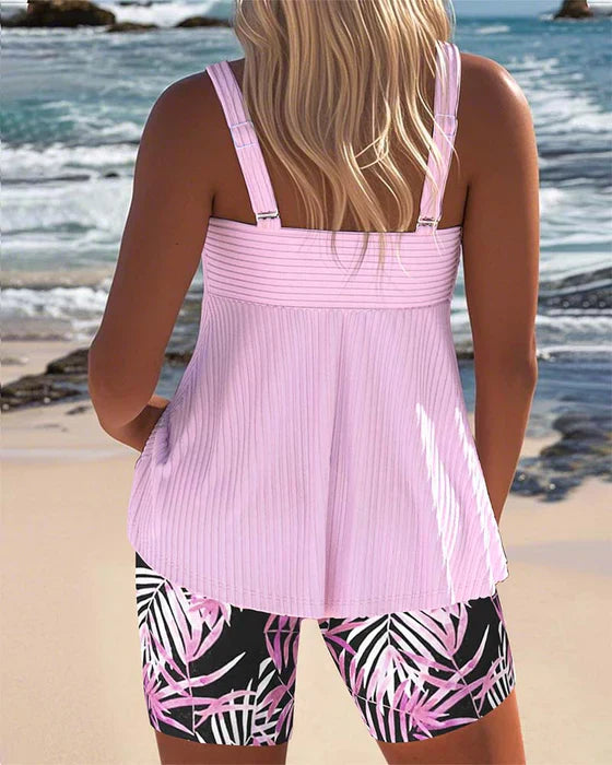 Bright cyan Daphne™ ribbed tankini shorts by THE WHITMORE FAMILY, featuring a comfortable high-waist style and textured fabric.