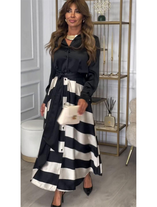 Burgundy Diana striped maxi dress for women by THE WHITMORE FAMILY, featuring a relaxed fit and elegant design.