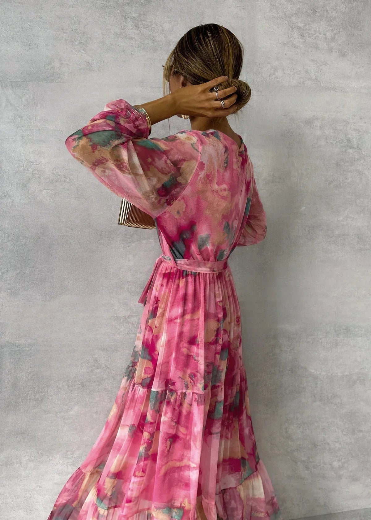 Red and pink floral print summer wrap dress for women by THE WHITMORE FAMILY, featuring a stylish and comfortable design.
