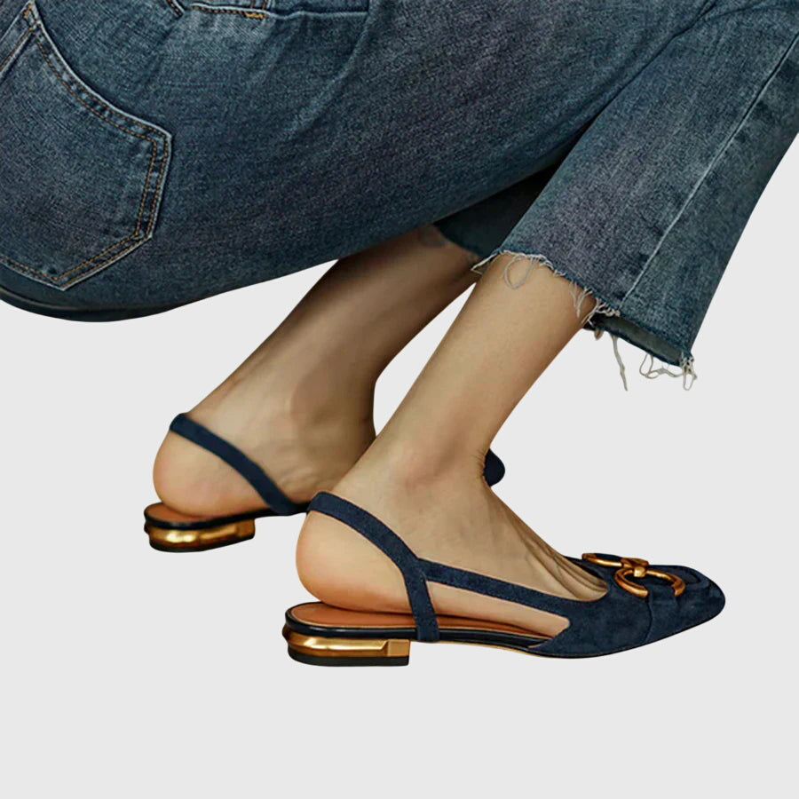 Dark blue Cecilia™ orthopedic sandals by THE WHITMORE FAMILY with supportive straps and cushioned sole.