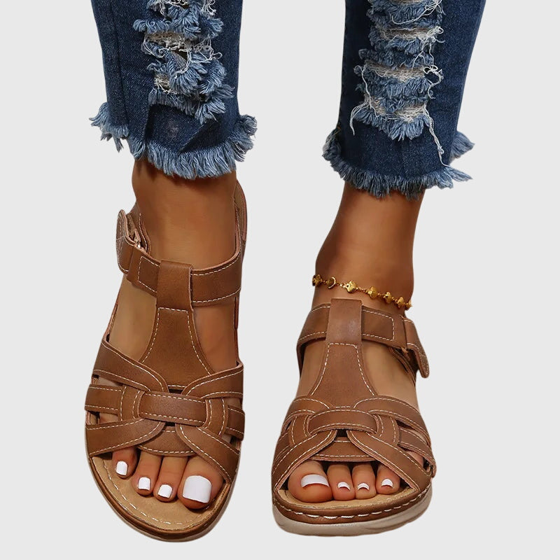 Dark brown Dakota orthopedic sandals by THE WHITMORE FAMILY featuring cushioned footbed and supportive design for comfort.