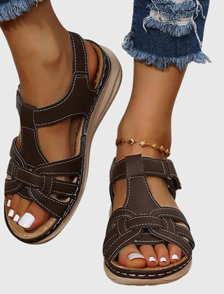 Dark brown Dakota™ orthopedic sandals by THE WHITMORE FAMILY with cushioned soles and supportive straps, designed for comfort.
