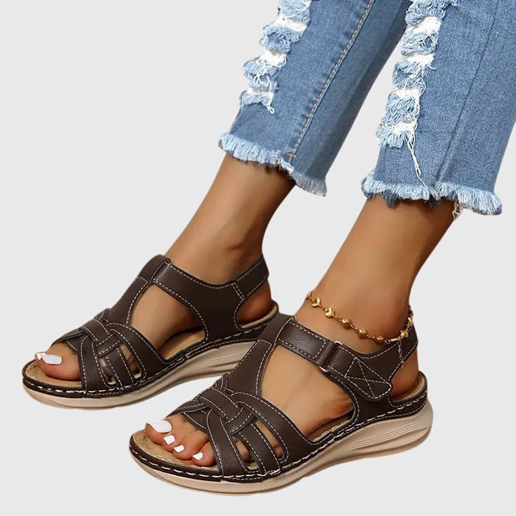 Dark brown Dakota orthopedic sandals by THE WHITMORE FAMILY featuring cushioned footbed and supportive design for comfortable wear.