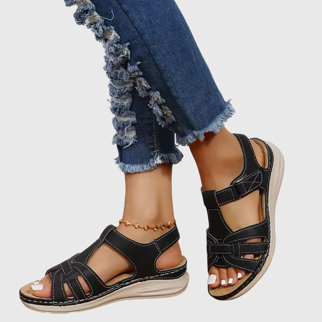 Dark brown Dakota™ orthopedic sandals by THE WHITMORE FAMILY with supportive soles and adjustable straps, designed for comfort.