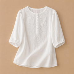 Dark khaki Verena cotton linen blouse by THE WHITMORE FAMILY featuring a relaxed fit and lightweight, breathable fabric.