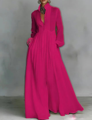 Dark pink Helen flowing button-front maxi dress by THE WHITMORE FAMILY, featuring a relaxed fit and elegant design.